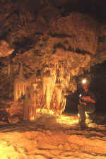 A horizontal waterline can be seen on these stalactites.          ؠ